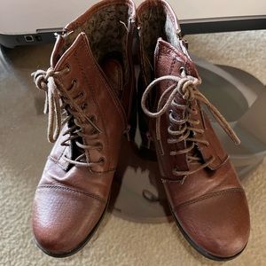 Brown booties side zip and lace up